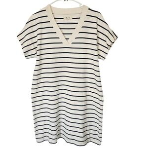 Madewell Striped V Neck Short Mini Dress Casual Medium Tshirt Summer Preppy